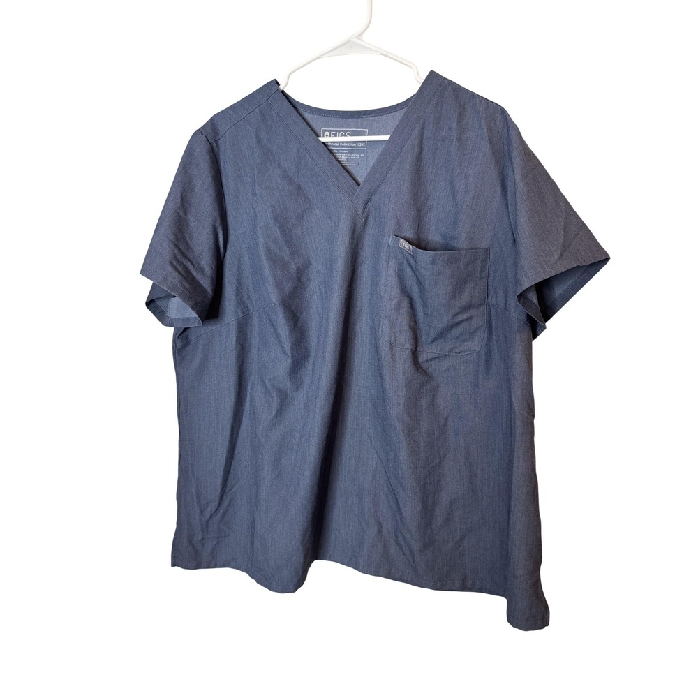 FIGS Scrub‎ Top Womens 3XL Blue Catarina One Pocket V-Neck Medical Nurse